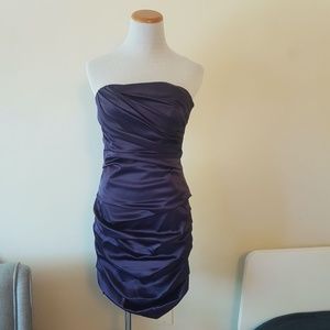Le Chateau Royal Purple Strapless Midi Bodycon Dress (Detachable Straps + Scarf)